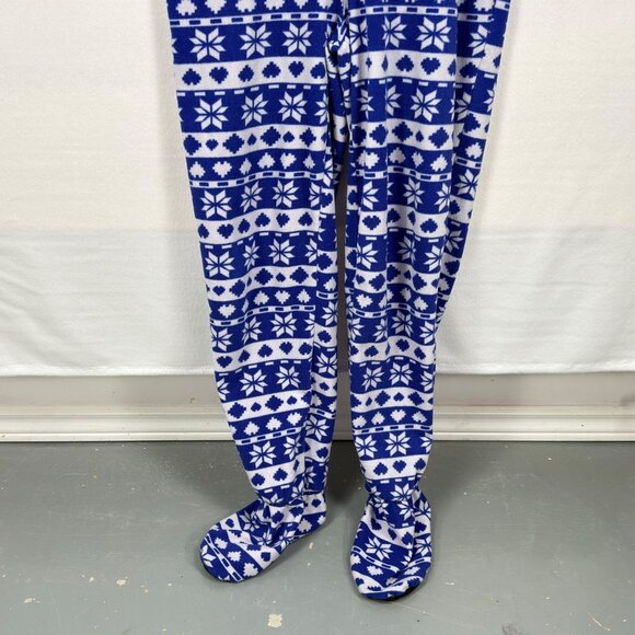 g21 Womens Large Blue Fair Isle Fleece Footed One Piece Pajama Zip Front Gripper - Picture 6 of 15